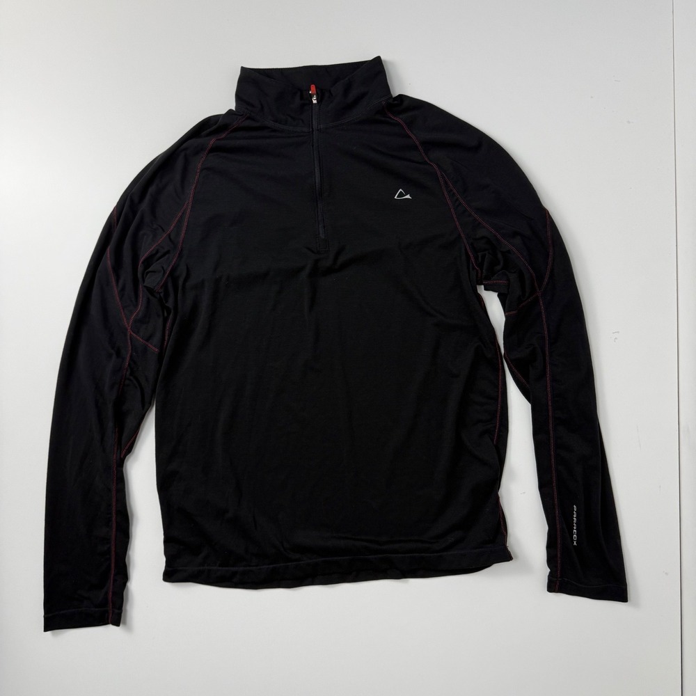 Paradox Mens Merino Blend Quarter Zip Pullover Black Red Contrast Stitch Small